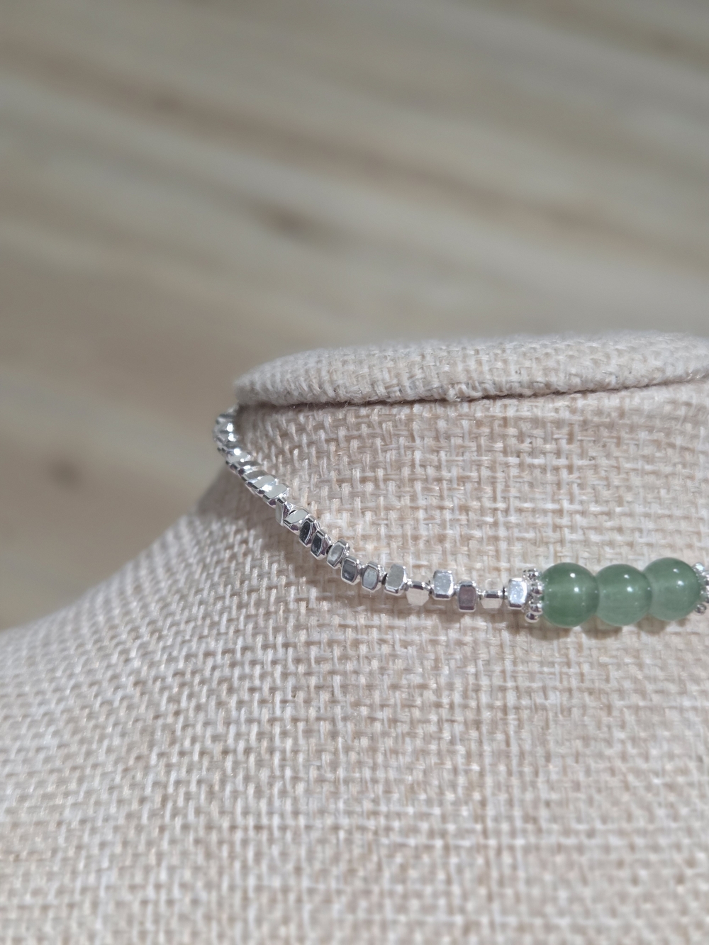 Sterling Silver Beaded Bracelet with Green Jade Accents - Picture 2 of 4